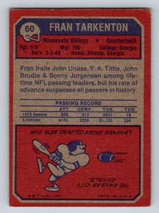 lot 45 image: Fran Tarkenton 1973 Topps #60 Football Card