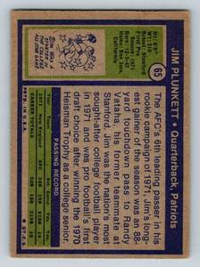 lot 59 image: Jim Plunkett Rookie Card 1972 Topps #65 Football