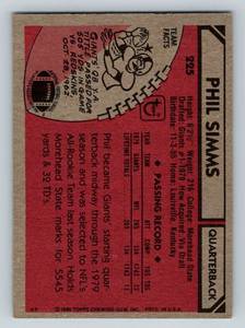 lot 49 image: Phil Simms Rookie Card 1980 Topps #225 Football
