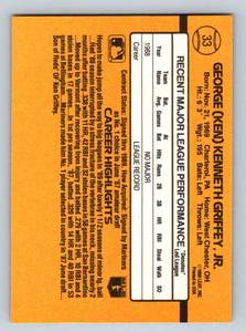 lot 24 image: Ken Griffey Jr. Rookie Card - 1989 Donruss RateD Rookie #33 Baseball Cards