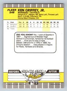 lot 25 image: Ken Griffey Jr. Rookie Card - 1989 Fleer #548 Baseball Cards