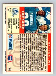lot 38 image: Barry Sanders Rookie Card - 1989 Pro Set #494