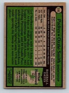 lot 3 image: Ozzie Smith Rookie Card 1979 Topps Baseball #116