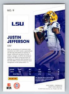 lot 8 image: Justin Jefferson Rookie Card 2020 Chronicles DP #9