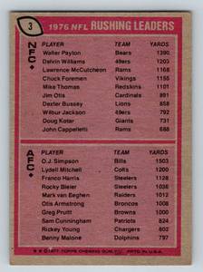 lot 40B image: Walter Payton  OJ Simpson 1977 Topps #3 Rushing Leaders Football Card