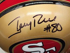 lot 71 image: San Francisco 49ers WR Jerry Rice Autographed Mini Helmet No COA
