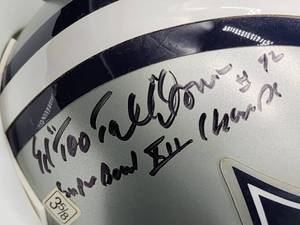 lot 274 image: NFL Official Licensed Dallas Cowboys Great Ed Too Tall Jones Autographed Mini Helmet No COA