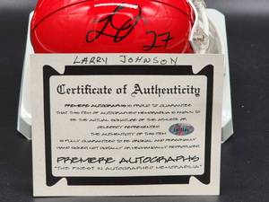 lot 14 image: Kansas City Chiefs RB  Larry Johnson Autographed Mini Helmet With COA