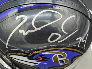 lot 195 image: Riddell Mini Helmet Autographed by Baltimore Ravens Great Michael Oher No COA