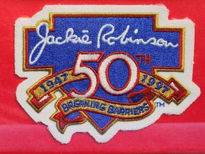 lot 103 image: LK Authentic Framed Jackie Robinson 50th Anniversary Breaking Barriers Patch WW