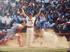lot 150 image: Photo of the 1986 American League Championship Game between the Los Angeles Angels and the Boston Red Sox