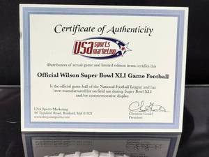 lot 270 image: Official Superbowl XLI NFL Football from the 2006-07 Season with COA
