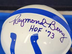 lot 189 image: Autographed Riddell Mini Helmet by Baltimore Colts HOFer Raymond Berry No COA