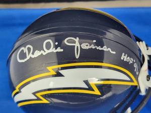 lot 191 image: Autographed Riddell Mini Helmet by San Diego Chargers HOFer WR Charlie Joiner No COA