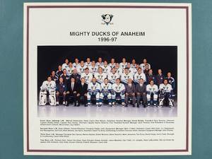 lot 293 image: Nice Framed 1996-97 Team Photo of the Anaheim Mighty Ducks