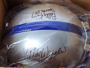 lot 301 image: Official NFL Draft Party Helmet Autographed By HOFer Kellen Winslow & Sportscaster Peter King No COA