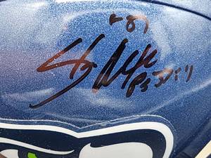 lot 278 image: Seattle Seahawks RB Great Shaun Alexander Autographed Riddell Mini Helmet No COA