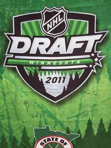 lot 296 image: WW 2011 NHL Hockey Draft Day Banner Autographed by the (6) Players Drafted by the Minnesota Wild LK