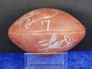 lot 310 image: Cleveland Brown Greats Official Size Autographed Football by  Brady Quinn & Braylon Edwards No COA
