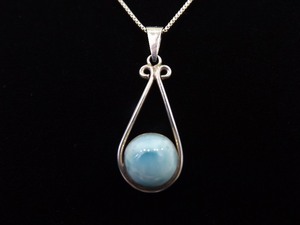 lot 2 image: .925 Sterling Silver Larimar Cabochon Pendant Necklace