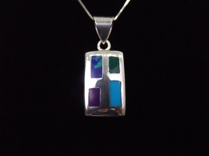 lot 7 image: .925 Sterling Silver SILPADA Inlayed Multi Stone Pendant Necklace