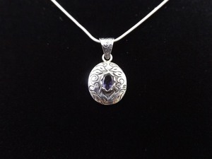 lot 9 image: .925 Sterling Silver Scrolled Amethyst Pendant Necklace