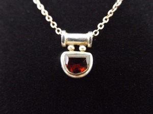 lot 14 image: .925 Sterling Silver Faceted Garnet Pendant Necklace