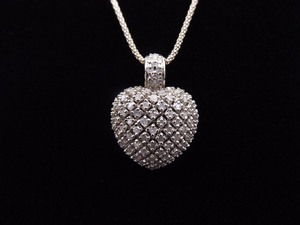 lot 25 image: .925 Sterling Silver Diamond Heart Pendant Necklace