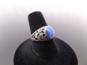 lot 38 image: .925 Sterling Silver Sodalite Cabochon Scrolled Ring Size 8