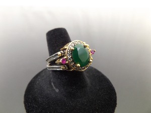 lot 45 image: .925 Sterling Silver Reversible Emerald and Ruby Crystal Vermeil WOW Ring Size 7.25