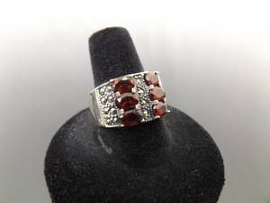 lot 46 image: .925 Sterling Silver Art Nouveau Garnet Ring Size 9