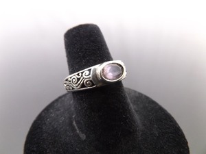 lot 53 image: .925 Sterling Oval Cut Amethyst Scrolled Ring Size 6.5