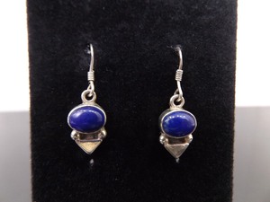 lot 77 image: .925 Sterling Silver Lapis Lazuli Cabochon Dangle Hook Earrings