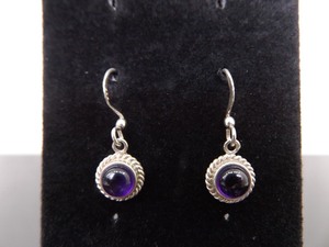 lot 80 image: .925 Sterling Silver Amethyst Cabochon Dangle Hook Earrings