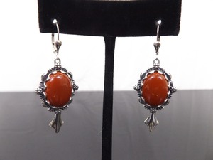 lot 87 image: .925 Sterling Silver Jasper Cabochon Dangle Hook Latch Earrings