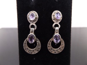 lot 81 image: .925 Sterling Silver Art Nouveau Faceted Amethyst Post Earrings