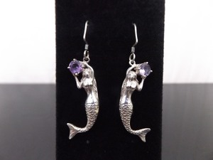 lot 82 image: .925 Sterling Silver Faceted Amethyst Mermaid Dangle Hook Earrings