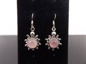 lot 83 image: .925 Sterling Silver Rose Quartz Cabochon Dangle Hook Earrings