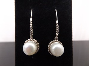 lot 95 image: .925 Sterling Silver Genuine Pearl Dangle Hook Earrings