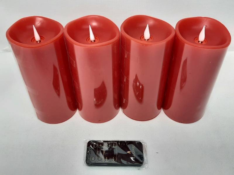 lot 901 image: Illure 4-Pack 7 Inch Lumi360 Battery Operated Candles Red w Remote