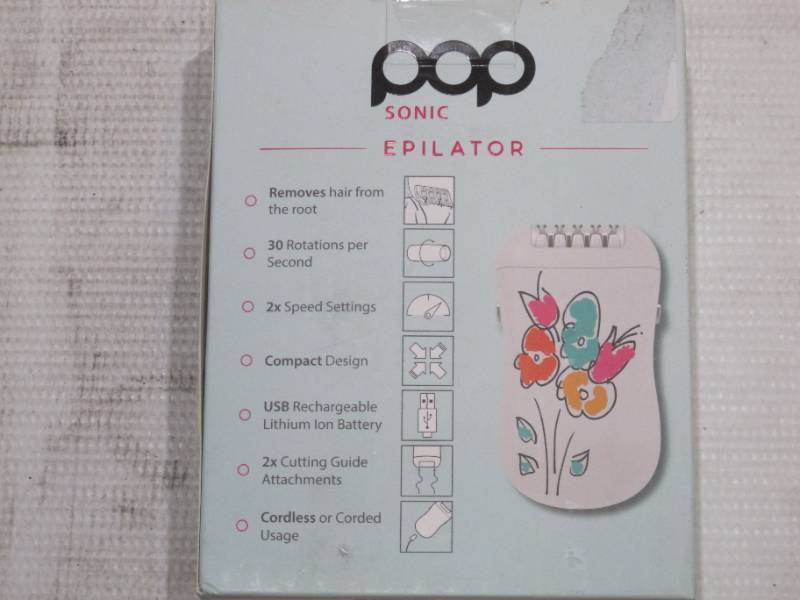 lot 913 image: Pop Sonic 32-Disc Rechargeable Epilator - White with Floral Design