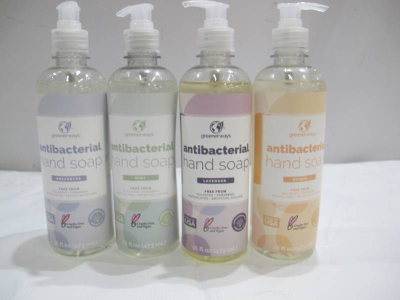 lot 917 image: Greenerways Antibacterial Hand Soap  Made in USA  Citrus, Lavender, Mint & Unscented 4Pack  Sulfate-Free, Paraben-Free, Cruelty-Free, Vegan Hand Wash  16 Fl Oz