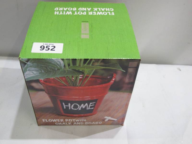 lot 952 image: INFINITY JY17114-R CHALKBOARD BUCKET PLANTER, CERAMIC, RED, 8.27 X 7.68