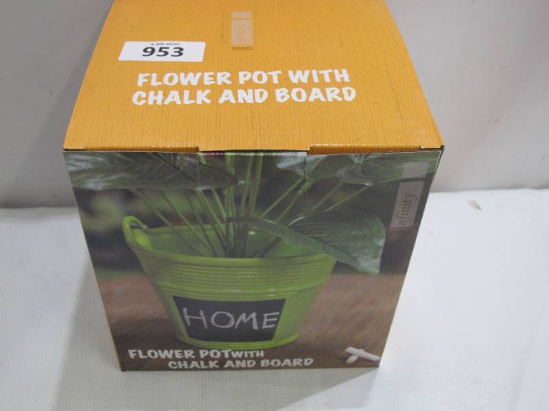 lot 953 image: INFINITY JY17114-G CHALKBOARD BUCKET PLANTER, CERAMIC, GREEN, 8.27 X 7.68