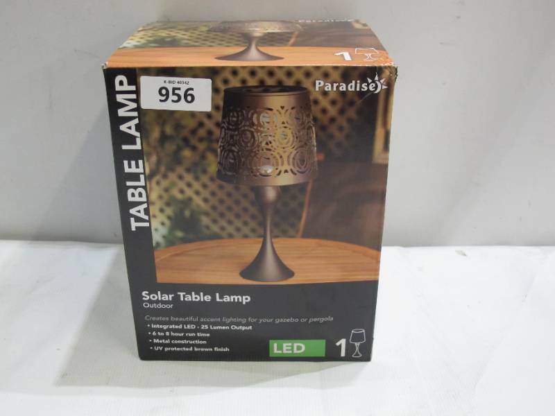 lot 956 image: Paradise Lighting GL39785 Metal Brown Outdoor Solar Decor Table Lamp 17.32 H in.
