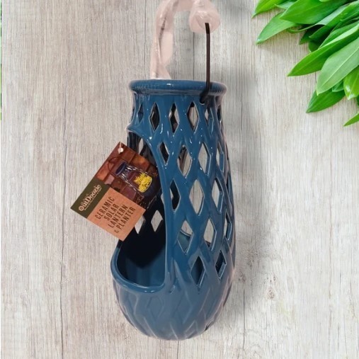lot 964 image: NEW Out Doozie Ceramic Solar Lantern and Planter - Blue