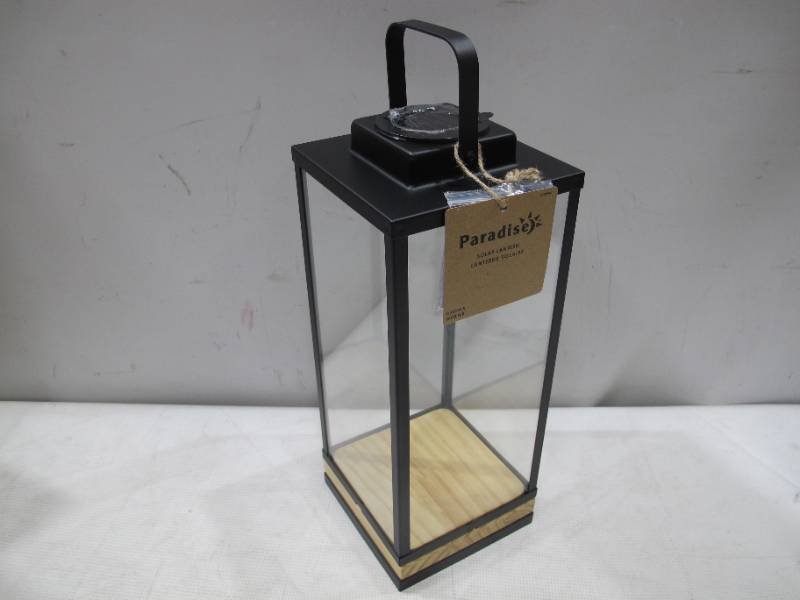 lot 966 image: NEW Paradise Lighting GL39951 LED Solar Lantern, GlassMetal, Black