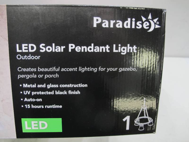 lot 910 image: NEW Paradise LED Solar Pendant Light - Outdoor