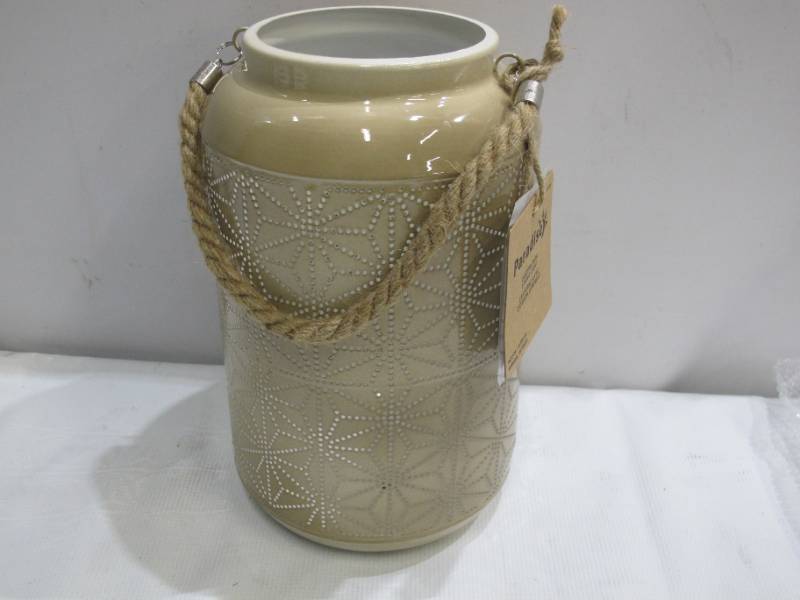 lot 955 image: Paradise GL39074 11 Beige Metal Patio Lantern w20 LED Warm White String