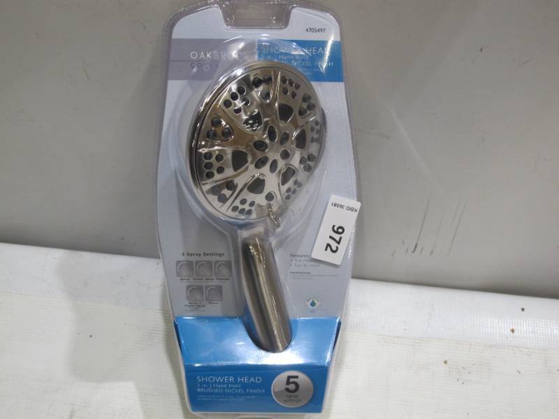 lot 972 image: OakBrook 4705497 Brushed Nickel PVC 5 settings Handheld Showerhead 1.8 gallon